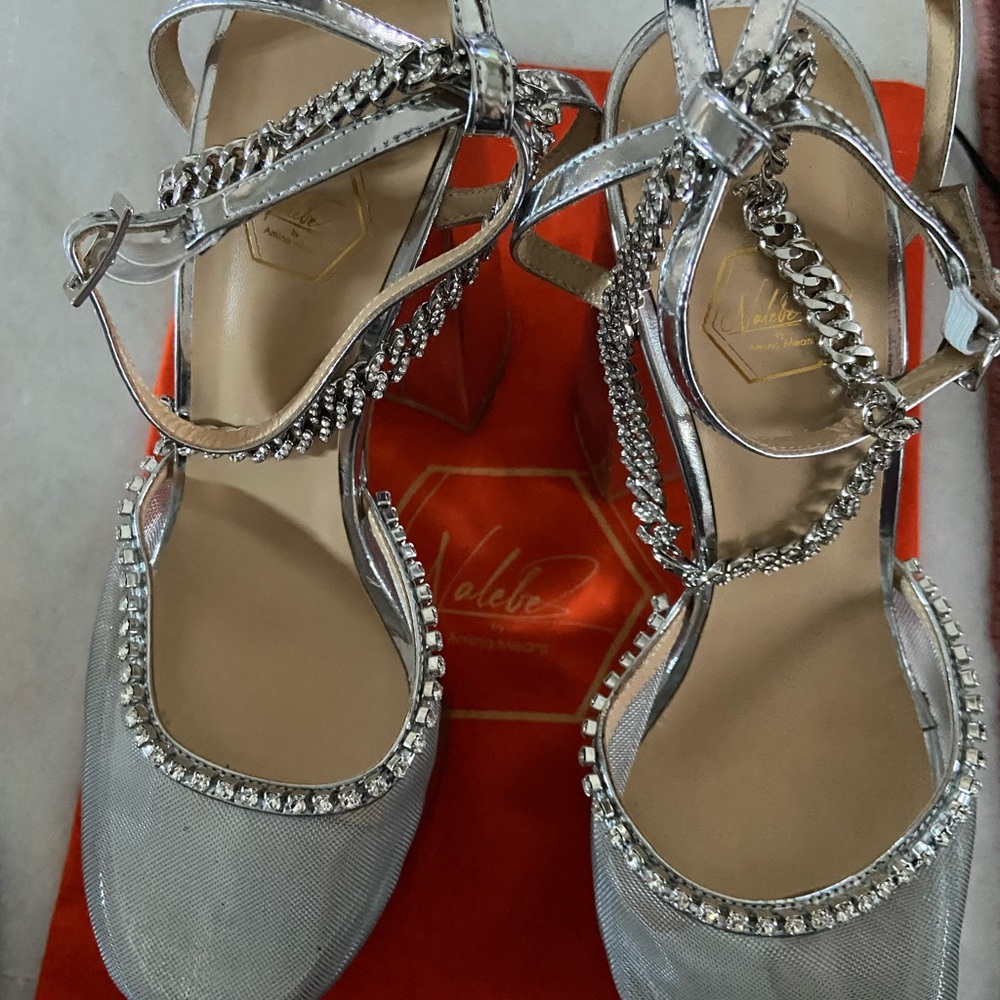 Silver Platform Heels With Rhinestone Accents - image 3